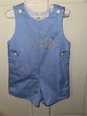 Light Blue Embroidered Chick Shortall Romper - Kids